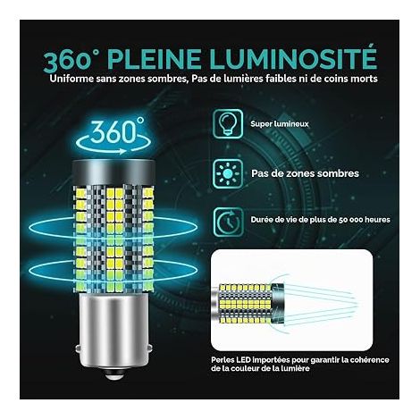 BA15S 1156 LED pour Feu de Recul, 3020-126SMD Blanc 3200LM 25W pour 7506 1141 P21W Ampoule LED de Rechange pour Feux de Stationnement de Frein Arrière et DRL (1/3)