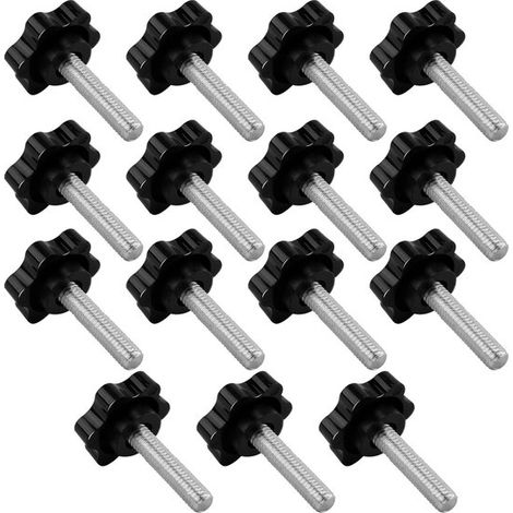 Set di 15 pomelli a vite M6 × 25 mm, viti principali robuste, viti con impugnatura in lega di zinco nera per mobili, macchinari ed elettronica. (1/5)