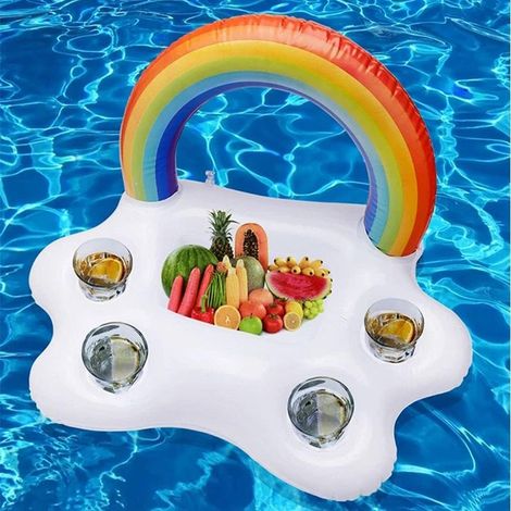 Porte-gobelet gonflable arc-en-ciel nuage flottant pour salade de fruits - Bar de table - Bar - Piscine - Float Party - Piscine - Boissons flottantes d'été - Porte bouteille (1/5)