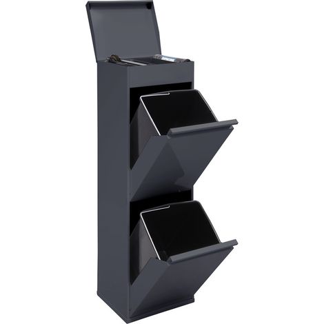 Arregui – Poubelle de tri sélectif 2 seaux 34L – Acier résistant à la corrosion – Système d’ouverture basculant – Plateau supérieur multifonction – CR224B