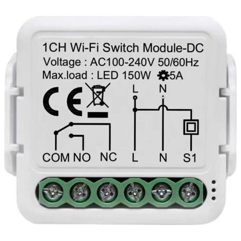 Tuya app contact sec module de commutation de relais wifi, 1 canal DC 12 / 24V AC 100-240V, fonctionne avec Alexa Google Home (1/5)