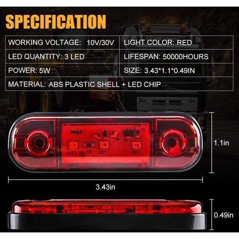 4 pièces LED indicateur de position latérale avant arrière feux de position latéraux 12 V pour camion camping-car camion RV feux de position (rouge) (1/3)