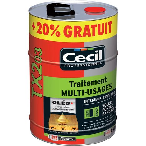 Traitement de bois extérieur et intérieur 5L – Émulsion active sans odeur – Préventif et curatif pour sapin, pin, chêne – Cecil