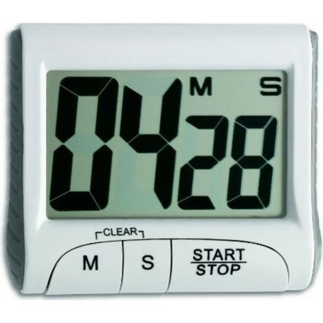 Minuteur et chronomètre numérique, 38.2021.02, Compte à rebours jusqu'à 99min/59s, Chronomètre à œufs, Fonction mémoire, Grands Chiffres, Aimant/Support, Blanc (1/4)