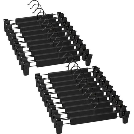 Bardusch-Lot de 20 Cintres pour Pantalon, Cintres Porte-Jupes, avec 2 Pinces antidérapants et réglables, pour Pantalons Suspendus, Chaussettes, Jupes - Noir (1/4)
