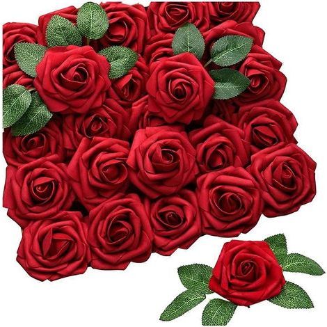 25 roses artificielles, fleurs d'aspect artificiel, bouquets de mariage, centres de table, décoration de fête prénuptiale et d'intérieur, D (1/5)