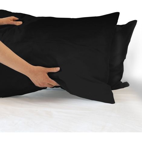 Coppia federe per Cuscino guanciale Letto 100% Cotone Made in Italy con patella interna Nero - 52x80 cm