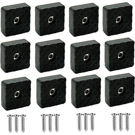 Lot de 16 patins de protection en silicone noir pour pieds de meubles, tampons élastiques en caoutchouc antidérapants pour pieds de meubles et chaises avec vis (30 x 30 x 10 mm) (1/4)