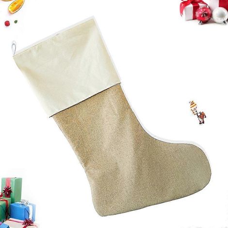 Chaussettes de Noël en toile de jute à suspendre à la cheminée, décoration de Noël à faire soi-même (1 pièce, blanche) (1/5)