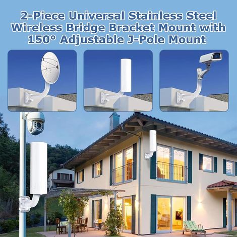 Support de Pont sans Fil, 2 pièces Support Mural réglable à 150 ° en Acier Inoxydable, Accessoire de Montage sur Poteau en J pour Point d'accès AP Point à Point extérieur (1/4)