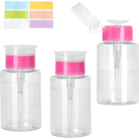 3 Pièces Flacon Pompe Vide, 180ml Flacon Pompe Transparent avec Distributeur Pompe doseur, Lot de Flacon Distributeur pour dissolvant, institut et Voyage avec étiquettes (1/4)