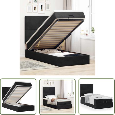 vidaXL Ottoman-Bett mit Matratzen Schwarz 100x200 cm Samt (1/5)