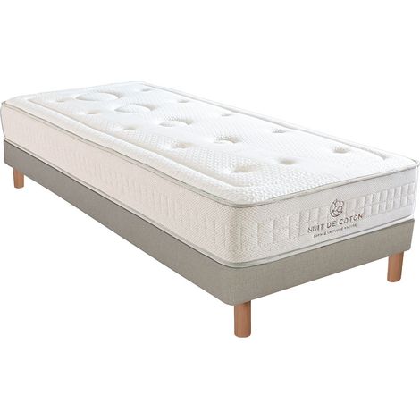 NUIT DE COTON Ensemble PRELUDE 2.0 90x190 cm Matelas Latex 100% Naturel + Sommier Bois (1/5)