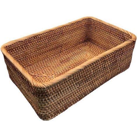 Panier en rotin tressé à la main, panier à fruits, à thé, à pain, boîte de rangement pour cosmétiques, boîte de rangement rectangulaire, accessoires de cuisine L (1/5)