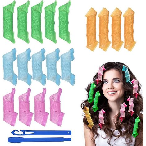 28 Pcs Spiral Curl Fers Friser, Pas De Chaleur Nuit Diy Fers Friser Avec Crochet De Coiffage, Fer Friser Outils De Coiffure Pour Femmes (bleu E (1/5)