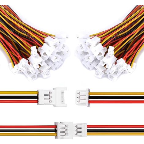 JST Connector, 1.25MM 3 Pin Micro JST Connector Male and Female Connector with 100MM Electric Wire Cable