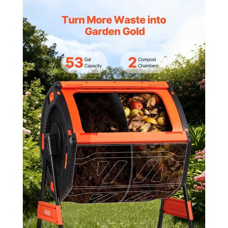Composteur de Jardin Rotatif, Bac à Compost Capacité 200 L à Double Chambre, pour Compostage des Déchets Cuisine Jardinier Extérieu… (1/5)