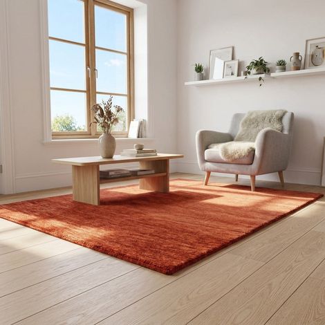 Tapis Gabbeh tissé Tapis Uni - Tapis en laine - 150x150cm, Square - 100% Laine vierge - Tissé main - Camel foncé