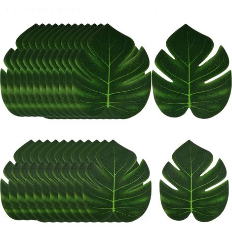 Lot de 24 Feuilles Tropicales décoratives décoratives en Feuilles de Palmier artificielles décora tives pour la Saint Valentin Hawaïen Monstera Plante Jungle Thème Décorations Feuill ES