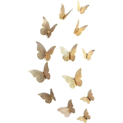 Lot de 12 stickers muraux – Papillons dorés 3D – Effet décoratif – Décoration intérieure (1/5)