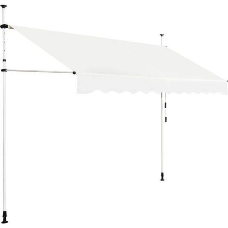 Store banne beige 200 cm en tissu Oxford avec fixation sans perçage, hauteur réglable et manivelle pour balcon, terrasse et jardin (1/5)