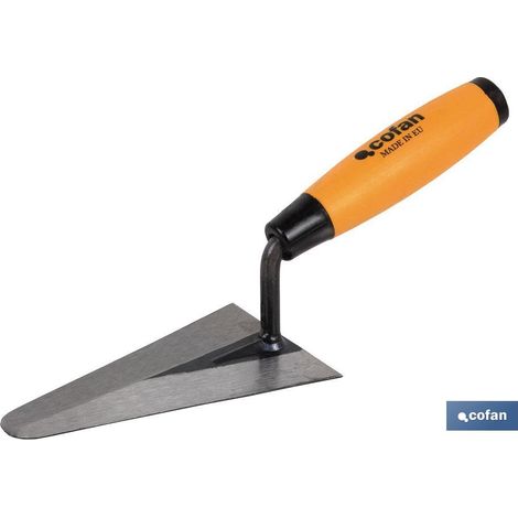COFAN paletín punta redonda l-130mm. mango goma , Paletín de punta redonda fabricada en acero de muy buena calidad. La medida de longitud es de 130 mm. El mango es en goma con un t