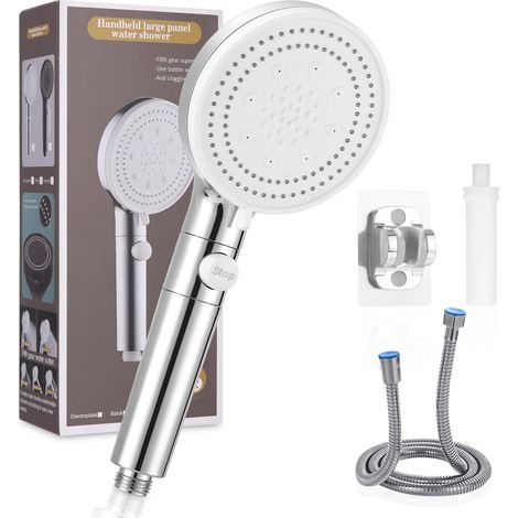 Anti-Kalk-Duschkopf, Filter-Duschkopf, Hochdruck-Duschkopf mit 1,5 m Brauseschlauch und Halterung, 6 Strahlarten, Badezimmer-Duschkopf, Weiß