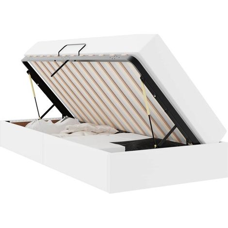Lit avec espace de rangement et matelas (deux matelas inclus) en cuir blanc (1/5)