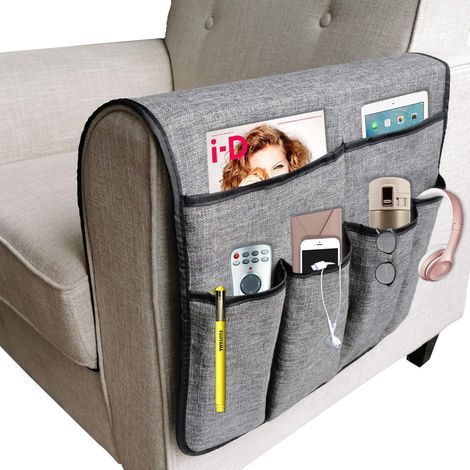 Large Sofa Organizer Caddy, Non-Slip TV Remote Control Holder, Sofa Armrest Storage Bag, 19.7 x 35 inch Gray (1/5)