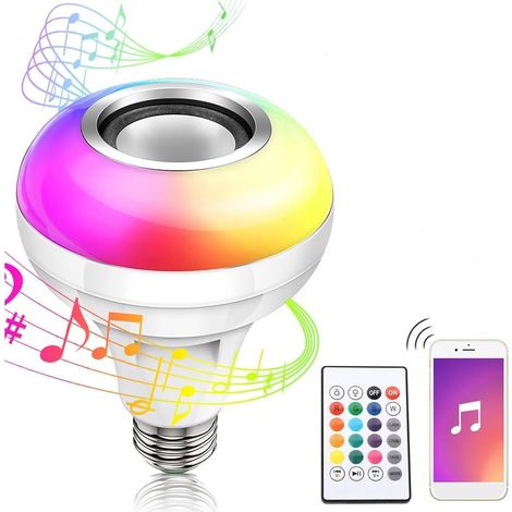 Intelligente LED-RGB-Bluetooth-Lautsprecherlampe – E26/E27 12W wiederaufladbares, mehrfarbiges Audiolicht mit Fernbedienung (1/5)