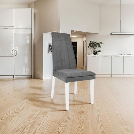 Silla tapizada con estructura de madera blanca y tela gris - Tomy (1/5)