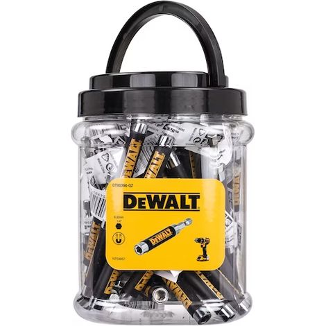 Soporte magnético DeWalt con funda guía, adaptador para taladros y atornilladores, facilita perforaciones precisas, diseño compacto, mejora la estabilidad y control.