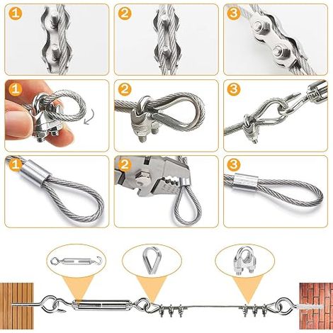 Cable Tensioner Stainless Steel Wire Rope Tensioner Wire Rope Clamp Duplex Cable Clamp Wire Rope Lugs Crimp Sleeve (1/4)