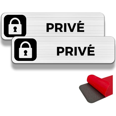 Plaque de porte privée, 2 panneaux de propriété privée, 19×5 cm, aluminium brossé, épaisseur 2 mm, intérieur/extérieur, étanche, avec autocollant (PRIVÉ) (1/5)