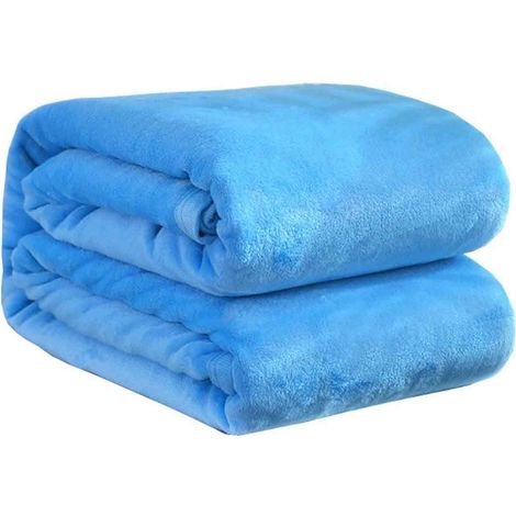 1 Plaid, Doux et Moelleux, 152x203 cm, Bleu, pour Lit Simple et Canapé (1/5)