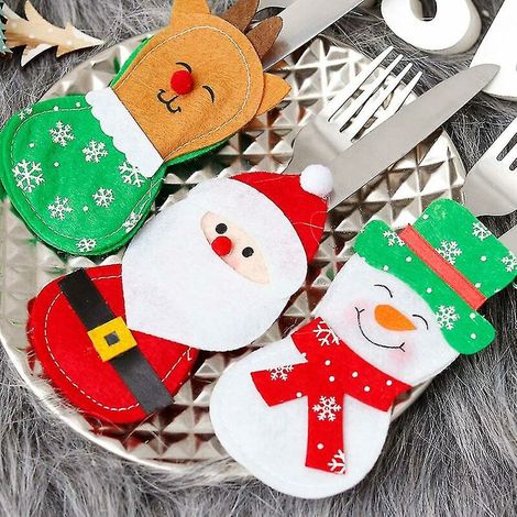 Mignon Fourchette Cuillère Poche Feutre Tissu Noël (1/4)