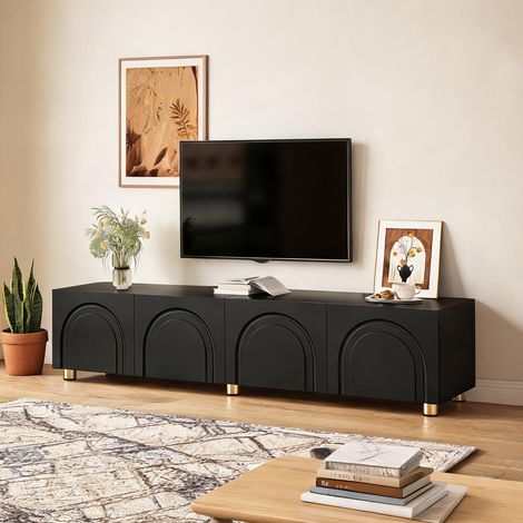 Meuble TV lowboard à portes en arche finition noire et pieds (1/5)