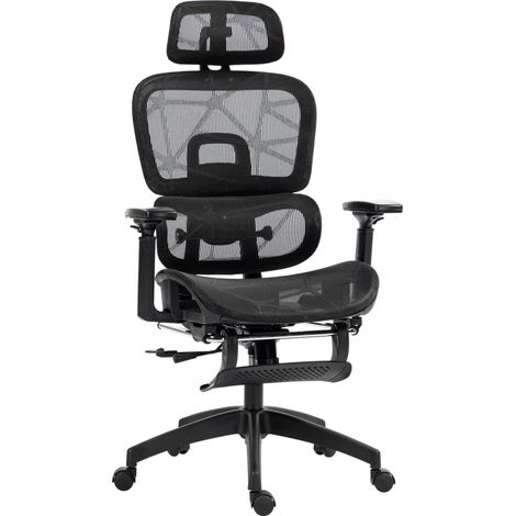 Silla de oficina ergonómica de malla con reposapiés reclinable 135° negra MODENUIT (1/4)