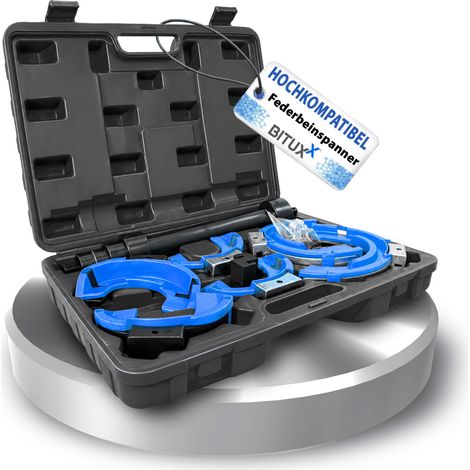 BITUXX universal Federbeinspanner Federspanner Set für Mc Pherson Federbein Stoßdämpfer Tuning Tieferlegung Fahrwerk 80-190mm Spannweite 300mm Auto KFZ PKW Blau (1/5)
