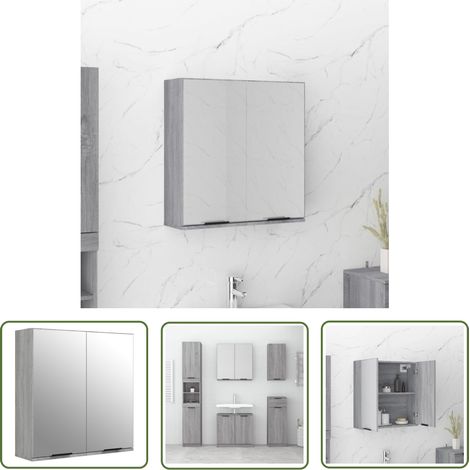 Armoire à miroir de salle de bain Sonoma gris 64x20x67 cm (1/5)