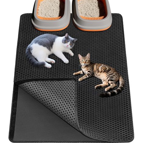 Large Cat Litter Mat 90 x 60 cm Extra Large Cat Litter Tray Honeycomb Design Double Layer EVA Non-Slip Waterproof and Urine Resistant (1/5)