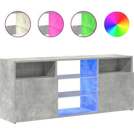 Meuble TV avec lumières LED, Étagère TV, Meuble de Salon, Gris béton 120x30x50 cm OIB7480E (1/5)