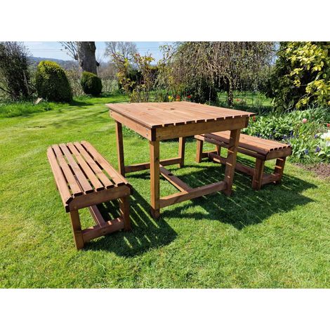 Contemporary 4 Seater Garden Table and Bench Set - Timber - L100 x W150 x H75 cm - Fully Assembled (1/3)