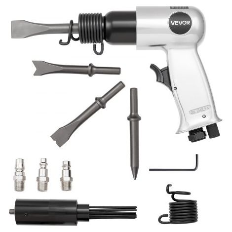 Martillo Neumático de 4500 BPM Carrera de 40 mm con Raspador de Aguja 4 Cinceles de Barril Largo de 120 mm Martillo de Cincel de Aire Herramienta de Pala Neumática para Cortar, Raspar, Demoler (1/5)