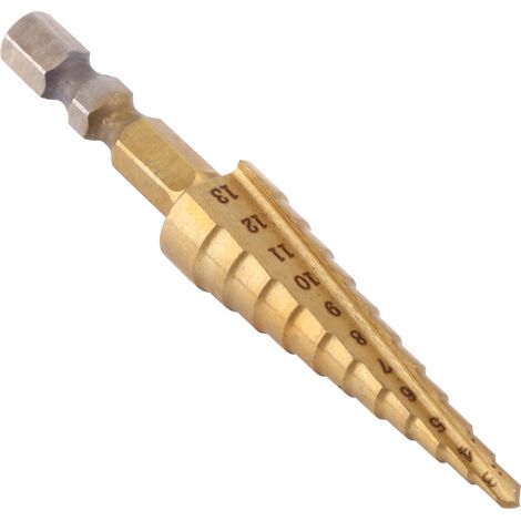 1 Stück HSS-Stufenbohrer mit Titanbeschichtung, Sechskantschaft, 3–13 mm (1/5)