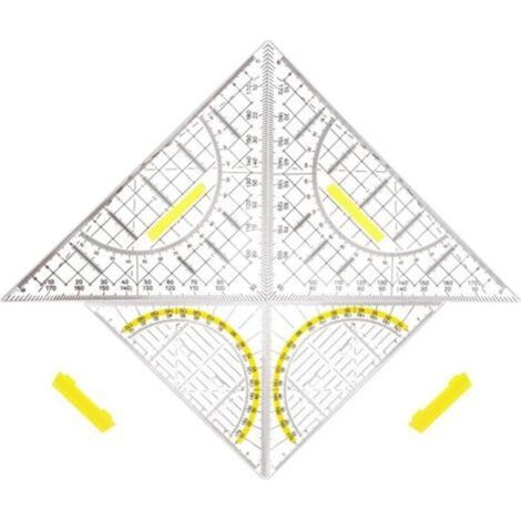 4 Pièces Équerre Géométrique avec Poignée, Triangles Géométriques de 22.5 cm et 15.7 cm, Flexibles, Incassables et Transparents, pour Etudiants, Bureau, Ecole, Designer, Peinture, Cartographie (1/5)