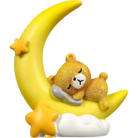 Figurine d'ours réaliste Amosfun avec lune, en résine, pour la décoration de la maison, de la voiture, d'un gâteau ou d'un bureau (Jaune)-8.00X6.00X3.50CM (1/4)
