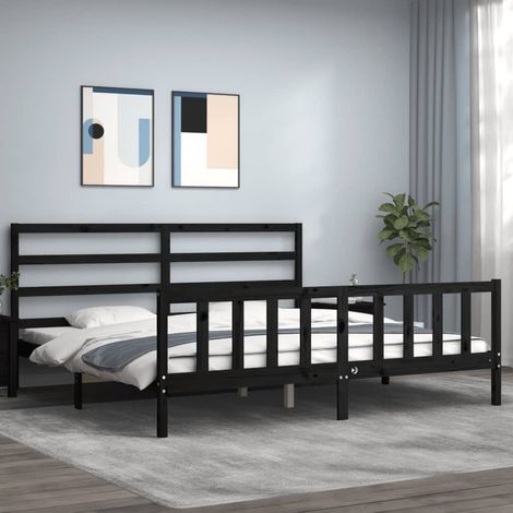 Lit adulte Contemporain avec tête de lit  Cadre de lit noir 200x200 cm bois massif 57552 (1/5)