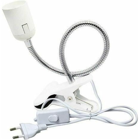 Lampe de lecture de lit avec spot E27 à pince, 230 V CA, câble à clip avec interrupteur, lampe flexible à col de cygne pour aquarium, plantes et miroir (blanc, sans ampoule) (1/5)