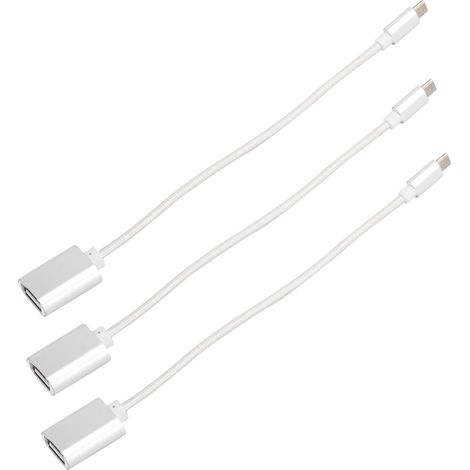 Câble OTG 3 pièces en tissu tissé renforcé, entrée USB, sortie micro, sans rouille, transmission fluide pour Android, argenté (1/5)